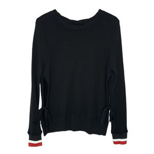 Pam & Gela Side Slit Sweatshirt S Black Pullover Contrast Trim Boxy 90s Y2K